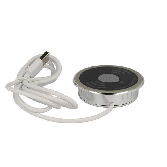 Trådløs ladeplate USB-A/C Ø60mm 1,1m kabel QC3.0