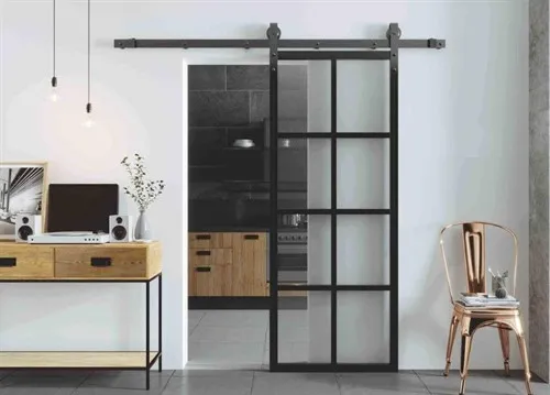 Skyvedørsbeslagssett Retro U/Skinne Sort