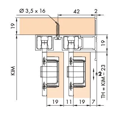 Skinne Eku Clipo 36 Utenpåliggende 2-Spor 19mm-Dører 3,5m
