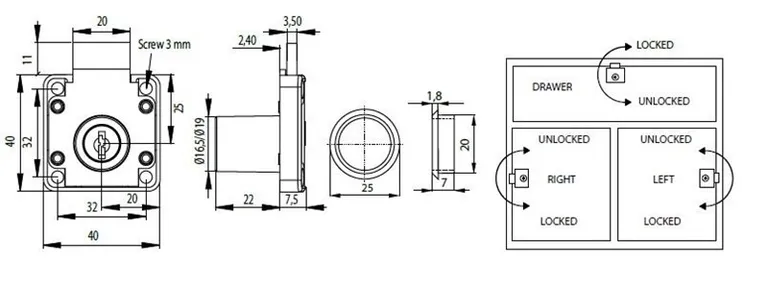 Møbellås MIC850 Hus For Dør Venstre Ø19x22mm