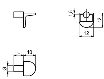 Hyllebærer Ø5mm V-modell 10x12mm Zamak Nikkel 1000stk