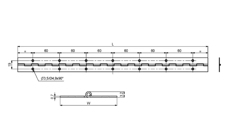 Pianohengsel 3500x32mm messing