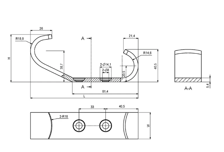 Krok skole 134x5x18,5mm krom