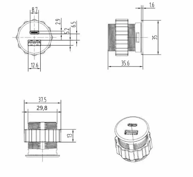 USB-Lader Dobbel Rund Ø35mm ABS M/1,5m-Kabel - Flere Farger