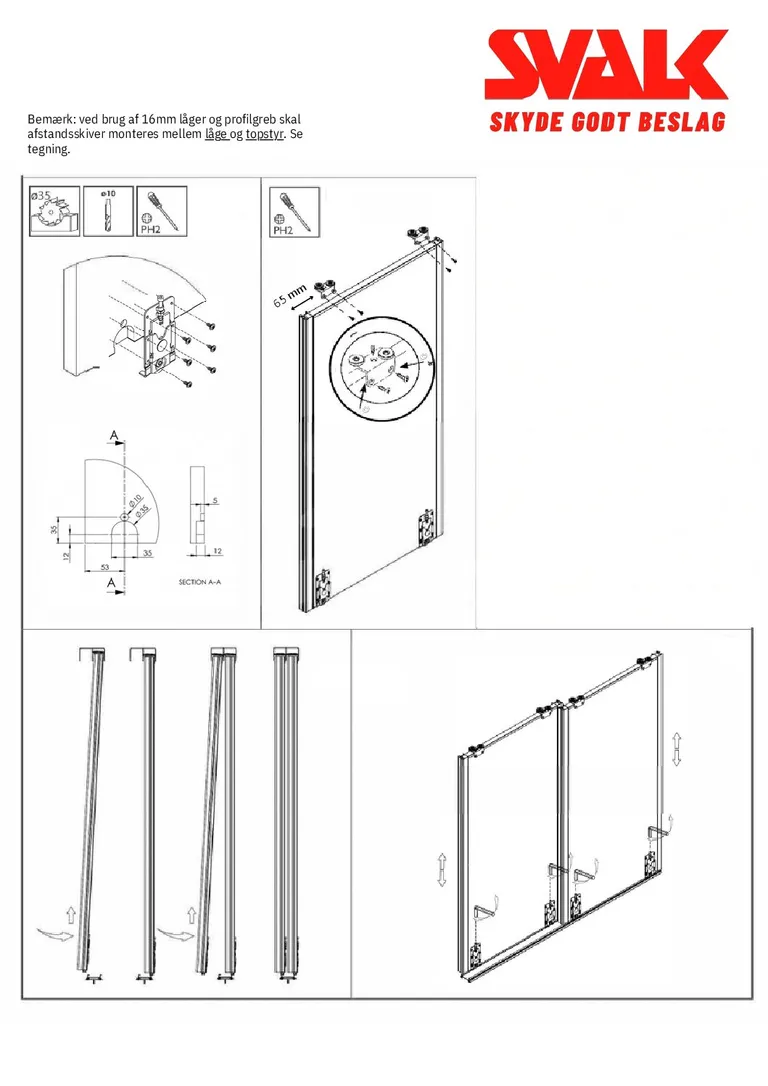 Beslagsett BT Topp/Bunnstyring 50kg For 1 Dør