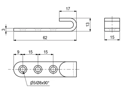 Klaffebordhengsel 62x15x3mm Gulgalvanisert  Hann