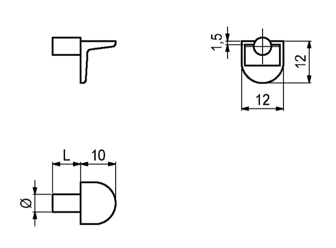 Hyllebærer Ø5mm v-modell 10x12mm zamak nikkel 1000stk
