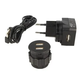 USB-lader dobbel rund Ø35mm ABS m/1,5m-kabel - flere farger