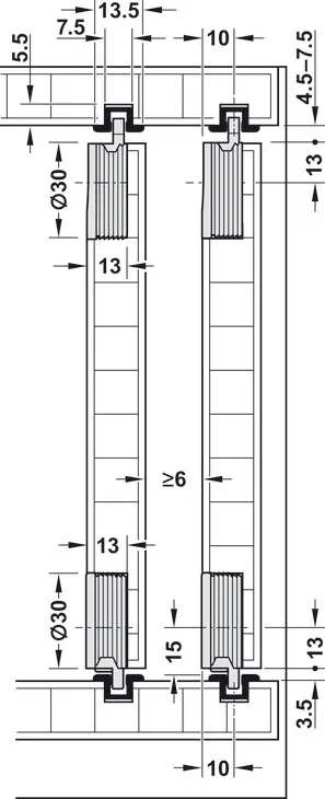 Skyvedørføring Toppstyring Plast Grå