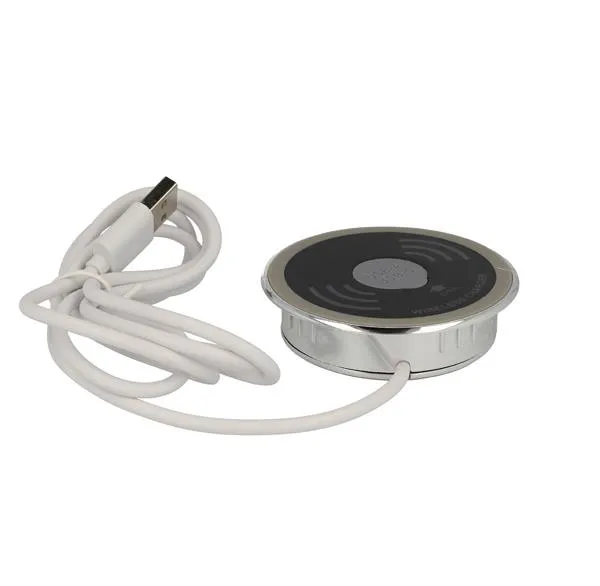 Trådløs ladeplate USB-A/C Ø60mm 1,1m kabel QC3.0