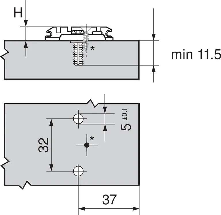 Monteringsplate Blum H0 37mm Dübel M/Exenter Høydejustering Svart Onyx