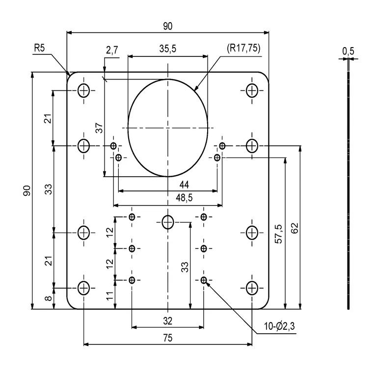 Reprasjonsplate 90x90mm Rustfri Stål
