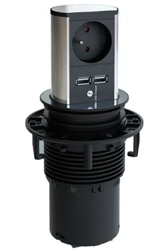 Kontakt Elevator 1-Kontakt & 2-USB Rustfritt Stål