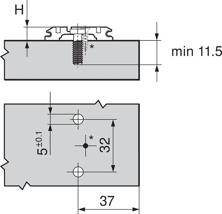 Monteringsplate Blum H0 37mm Dübel M/Exenter Høydejustering