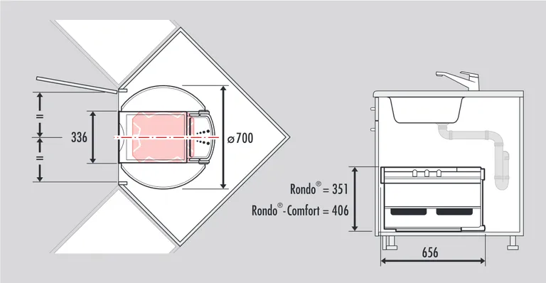 Avfallssorterer Hailo Rondo For Hjørneskap Ø700mm