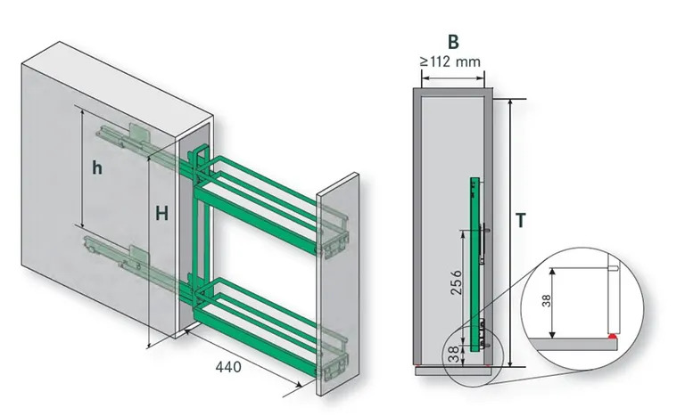 Uttrekk Kesseböhmer 150mm 1 Hylle + Håndkleholder Antrasitt