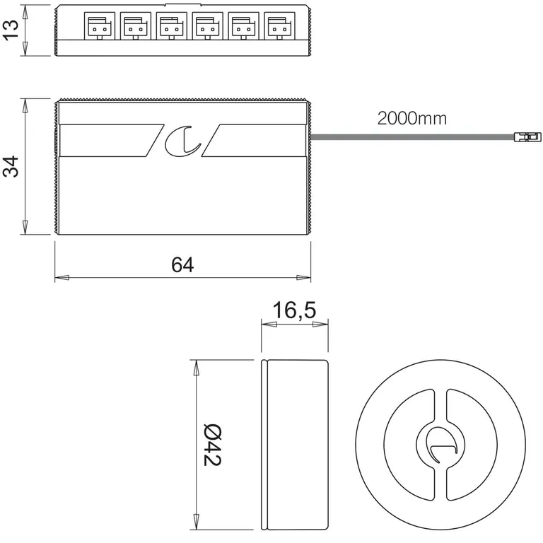 Bryter/Dimmer Giro Trådløs 12/24V 36-72W 6 Utganger