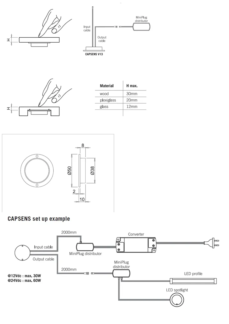 Bryter/Dimmer Capsens Skjult V13 