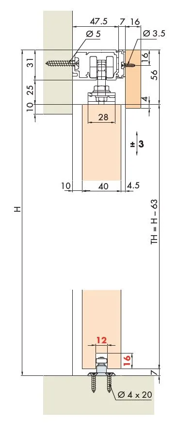 Skinne Hawa Porta Utenpåliggende/Vegg 1 Spor 3,5m