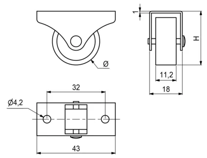 Møbelhjul Mini Ø25mm 20kg M/Plate Hvit
