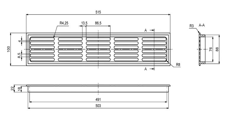 Lufterist 515x100mm Ubehandlet Eik 200cm2