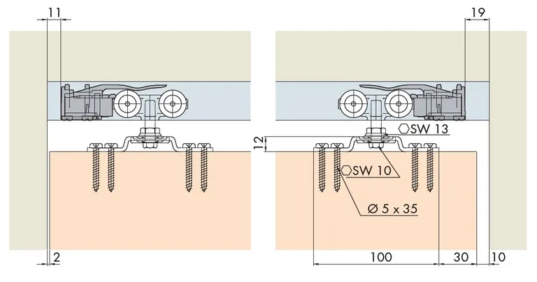 Beslagssett Hawa Porta Standard 1 Dør 100kg 