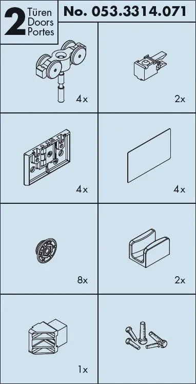 Beslagssett Eku Clipo 16  2-Dører Glass Hullmontert 16kg