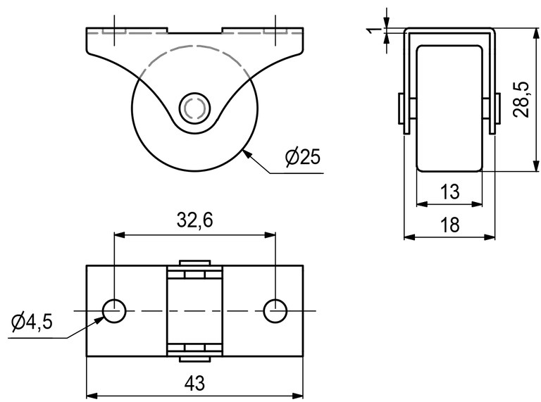 Møbelhjul Mini Ø25mm M/Plate & Gummibelagt